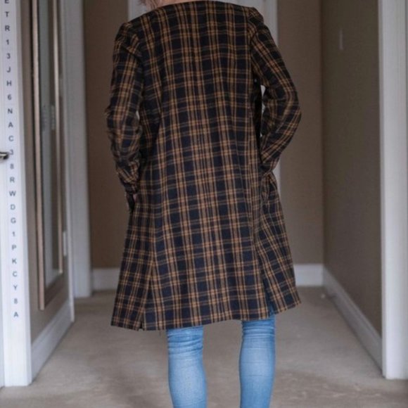 H&M Navy Blue & Yellow Wool Blend Plaid Coat - Size 6 - Picture 3 of 8